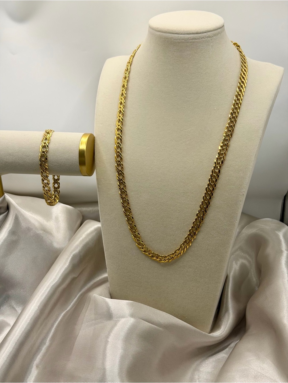 Gold-Tone Double Chain Necklace and Bracelet Set - Women's Jewelry